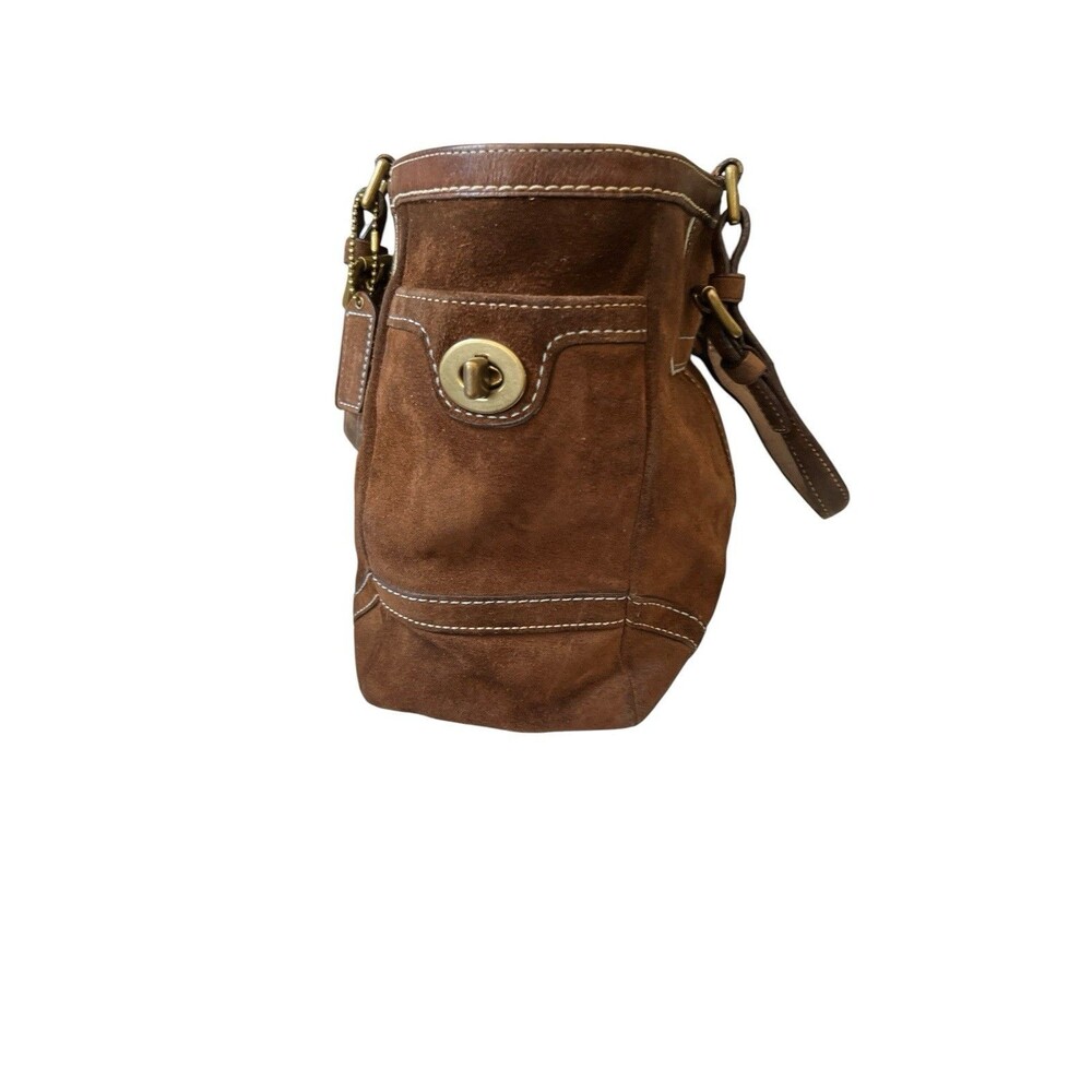 Coach Vintage Hampton Gallery Brown Suede Purse Shoulder Bag Tote 8B03 READ - Picture 4 of 16